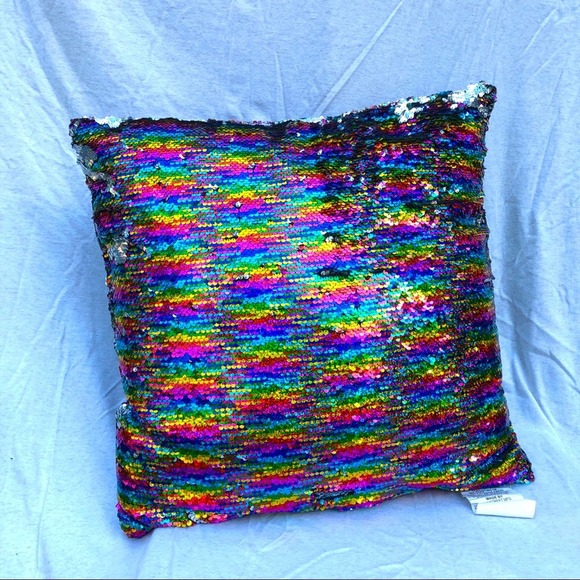 Other - Rainbow Silver Sequin Throw Pillow Reversible